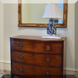 F51. Antique Mahogany bowfront three drawer chest .34”h x 32”w x 22”d 